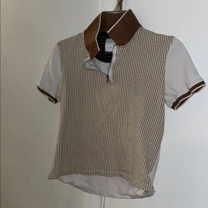 Denim & Flower Polo Shirt Brown and White Two-Tone Design